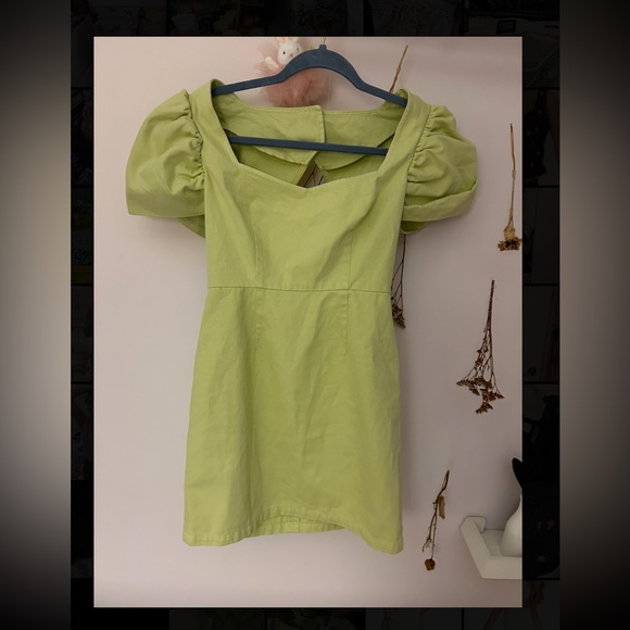 ASOS design denim puff sleeve in citron - Picture 4 of 6